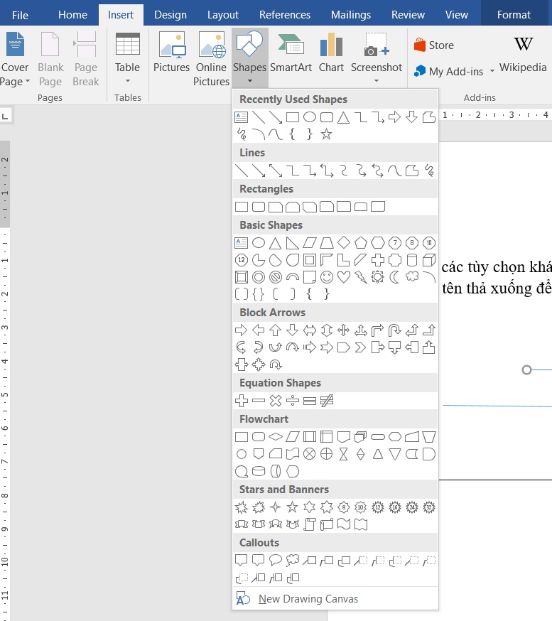 Chèn đường kẻ bằng tính năng Shapes