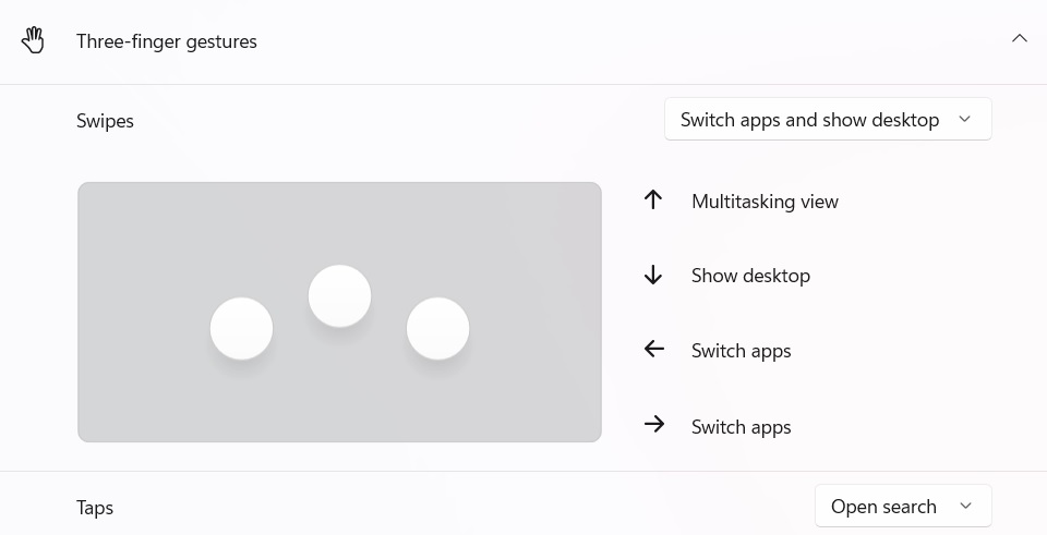 cài đặt cử chỉ ba ngón tay