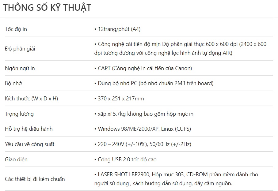 Máy In Laser Đen Trắng Canon LBP 2900