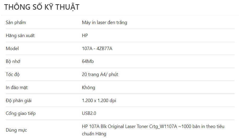 thông số kỹ thuật