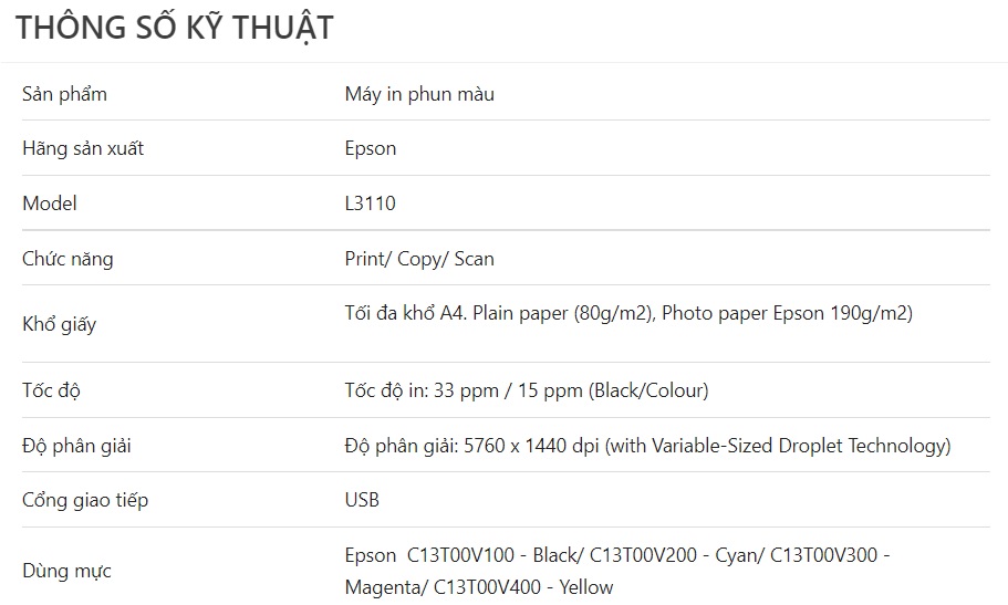 Máy in phun màu đa chức năng Epson L3110