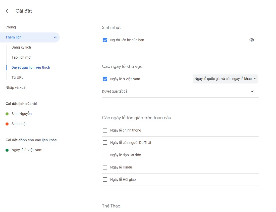 Kết nối với các lịch khác trên Lịch Google