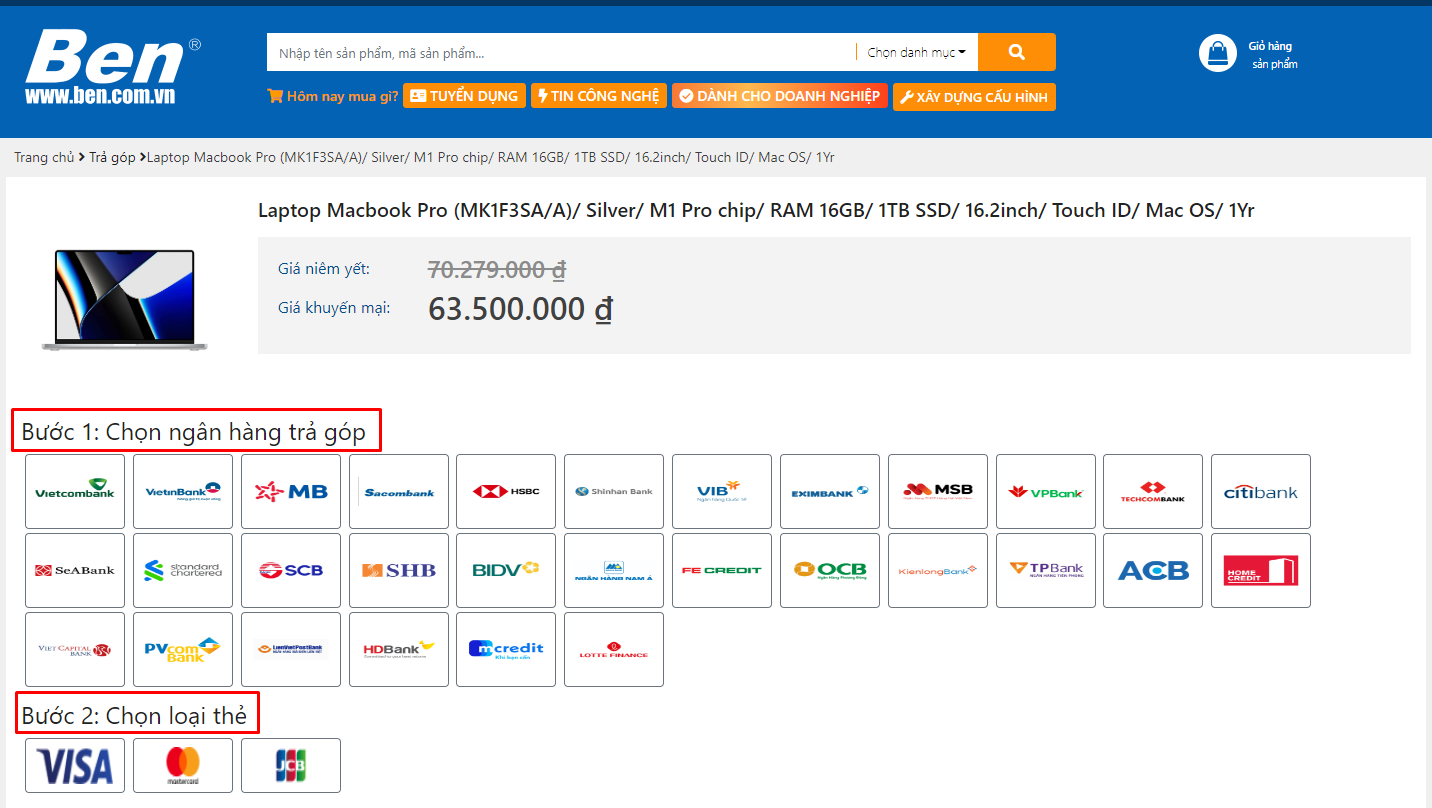 các bước thực hiện khi mua hàng trả góp tại Ben Computer